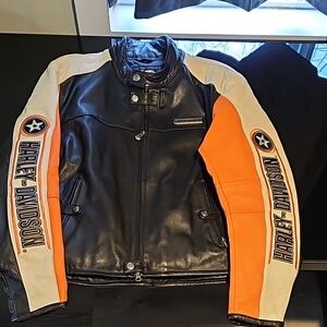 Harley-Davidson Black and Orange Leather Jacket